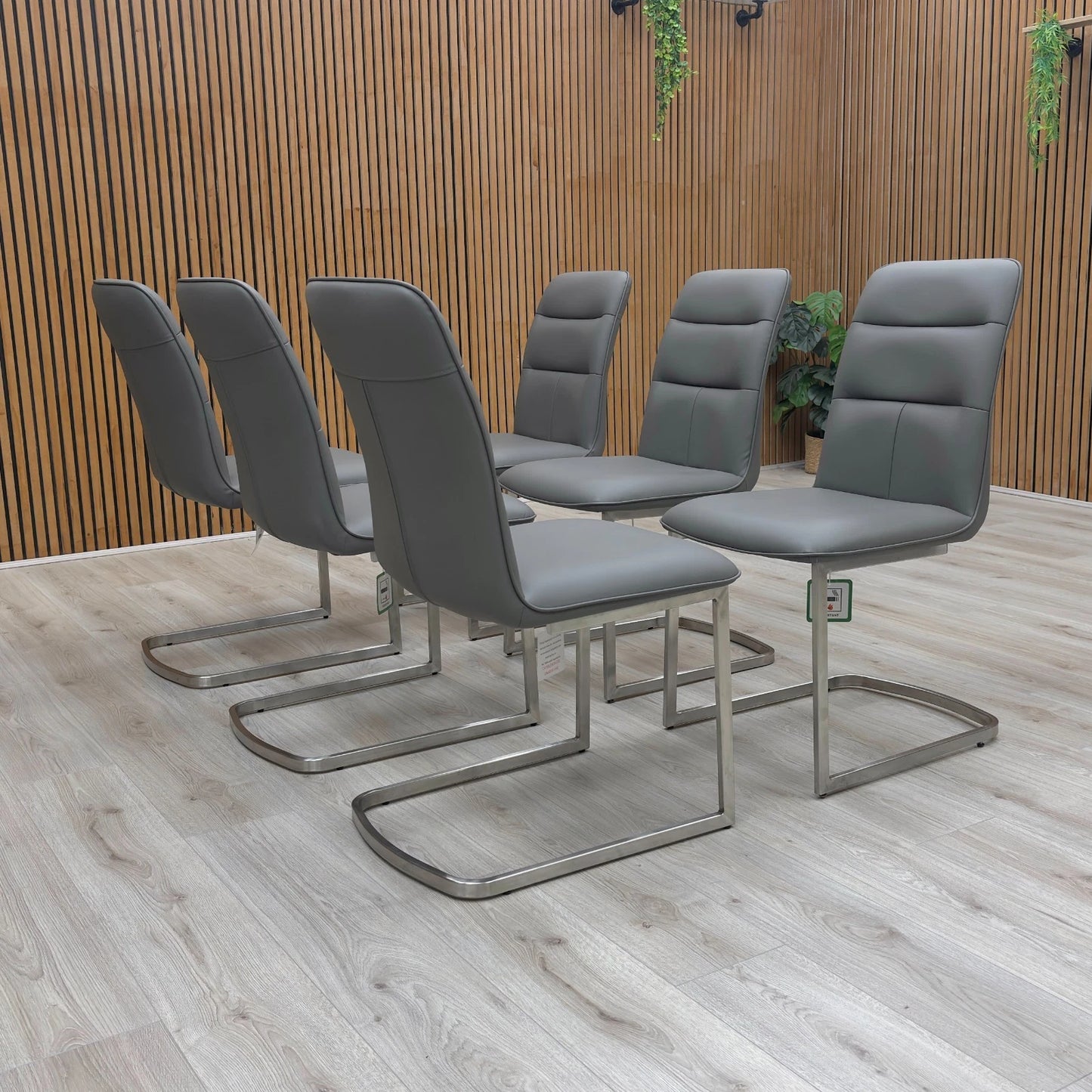 ‘Cashmere’ Charcoal Faux Leather Cantilever Dining Chair - Set of 6