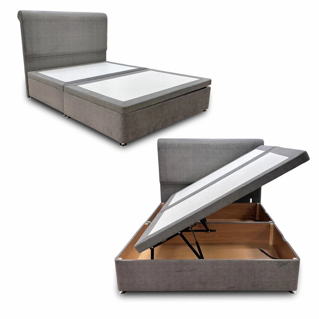 ‘Kash’ Grey Velvet Side Ottoman Bed - King