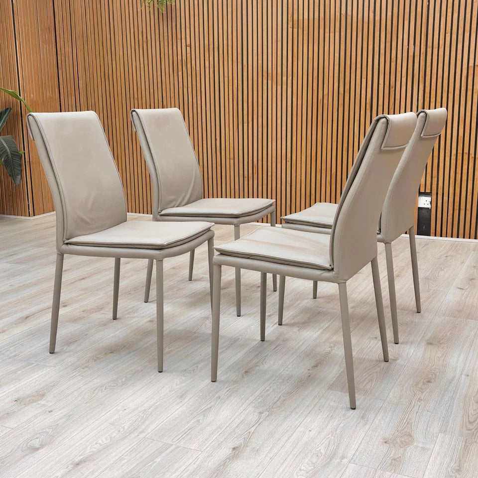 ‘Pierre Talia’ Taupe Leather Dining Chairs - Set of 4