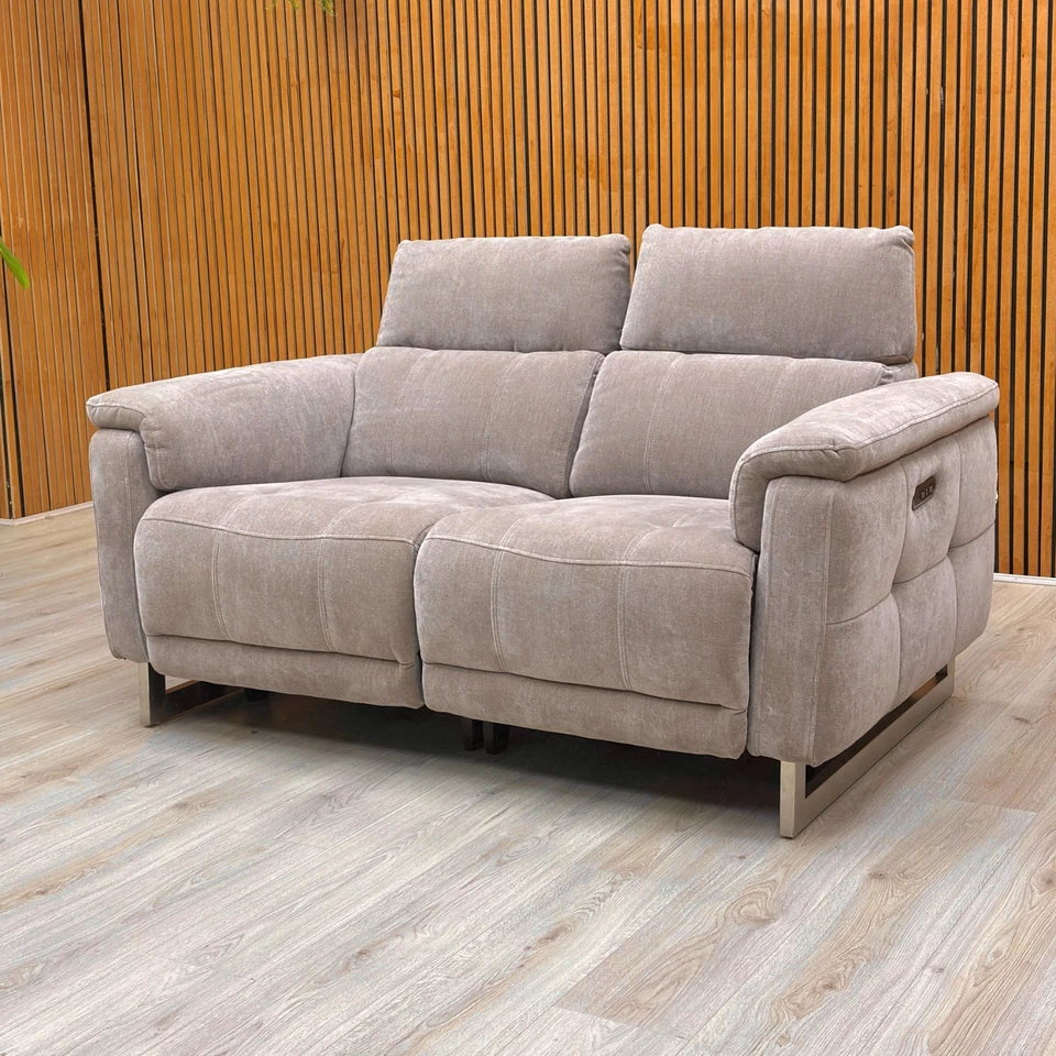 ‘Moet’ Manhattan Nutmeg Linen 2 Seater Power Recliner Sofa with Telescopic Headrests