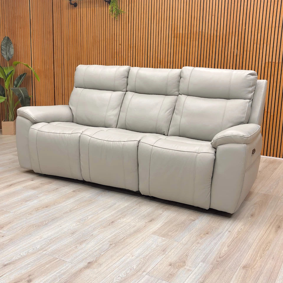 ‘Aero’ Light Grey Cat-40:27 Leather 3 Seater Power Recliner Sofa with Power Headrests