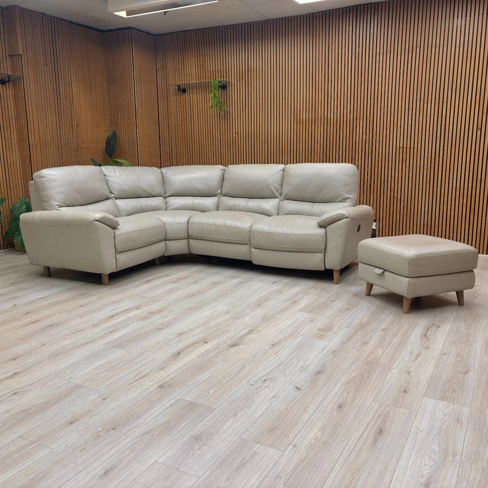 ‘Silverstone’ Cat-60:23 Lead Grey Leather Compact Left Hand Facing Power Recliner Corner Sofa + Small Storage Footstool