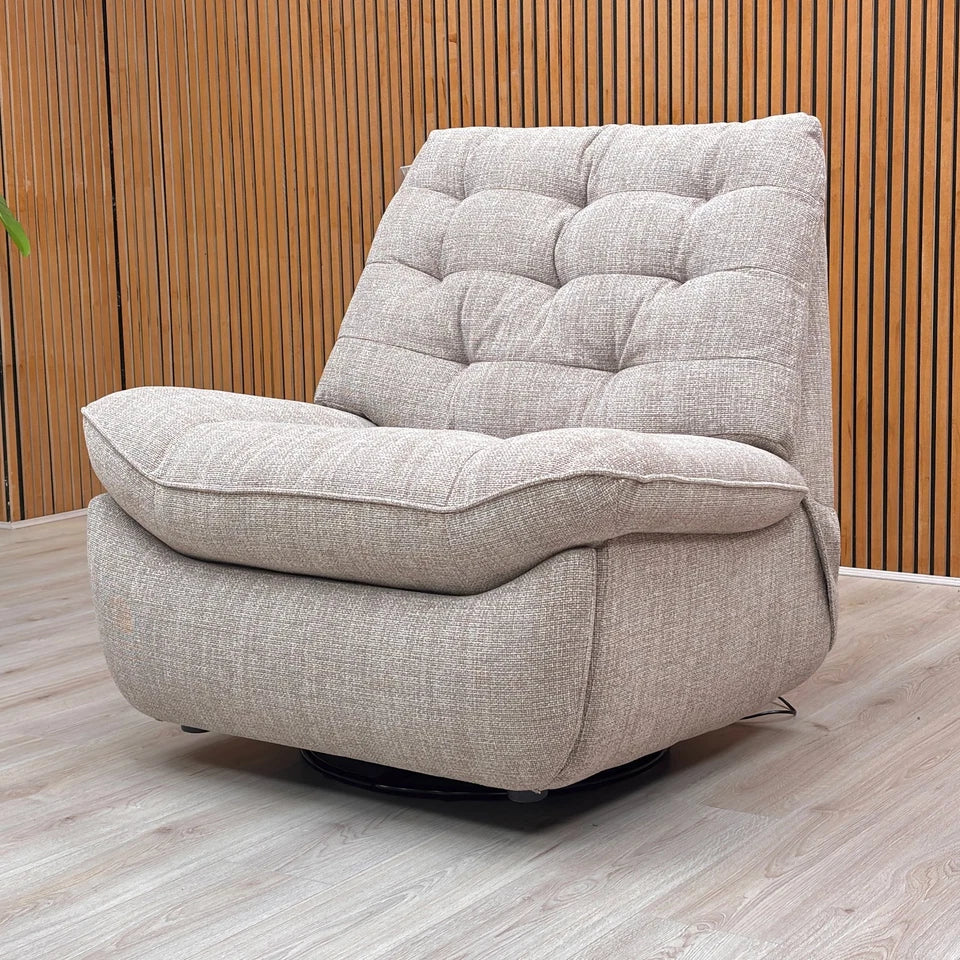 'Ozzy' Fab-Ska-R28 Beige Woven Fabric Swivel Rocker Power Recliner Chair
