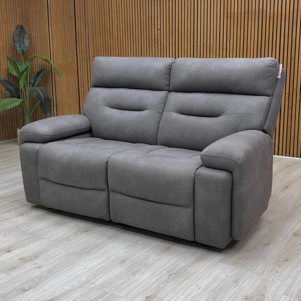 ‘Cinemax' Np-1107 Nappa Grey Fabric 2 Seater Power Recliner Sofa with Power Headrests and Media Arms