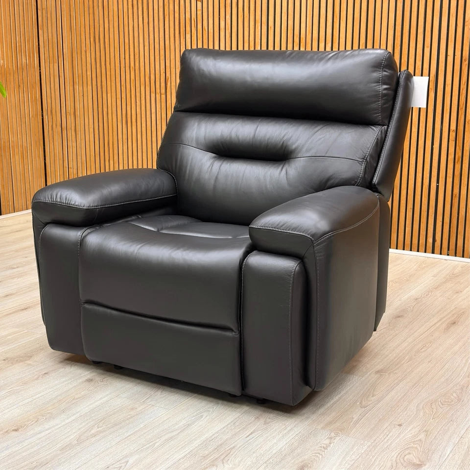 ‘Cinemax_ La4820 Natural Black Mica Leather Media Power Recliner Chair with Power Headrest