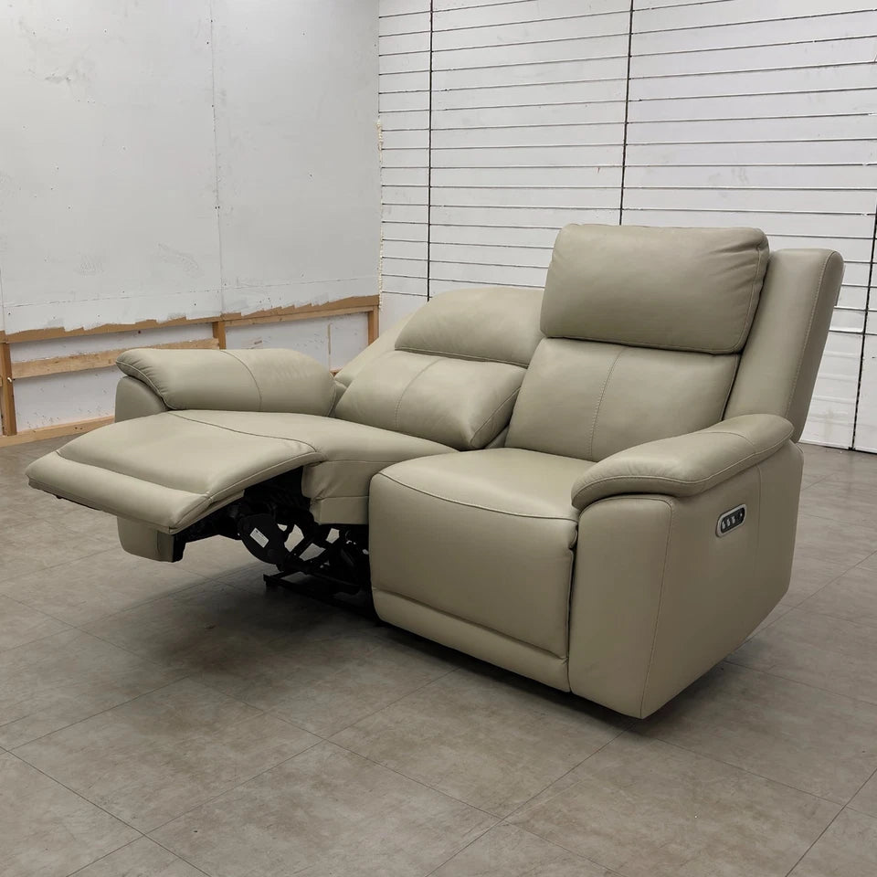 'Utah' Natural Sand La-4827 Leather 2 Seater Power Recliner Sofa with Power Headrests and Power Lumbar
