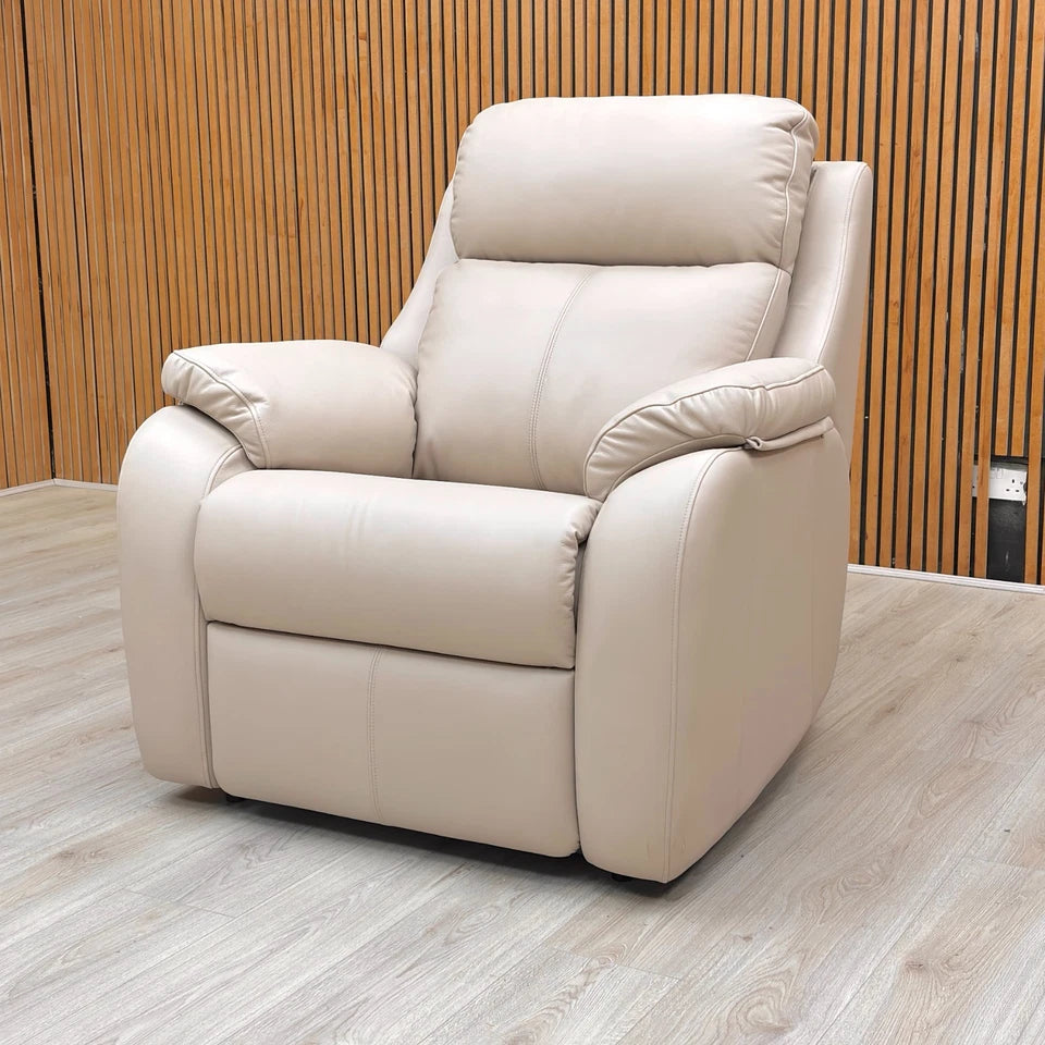 ‘Kingsbury’ L844 Cambridge Plaster Beige Leather Power Recliner Chair with Power Headrest and Power Lumbar