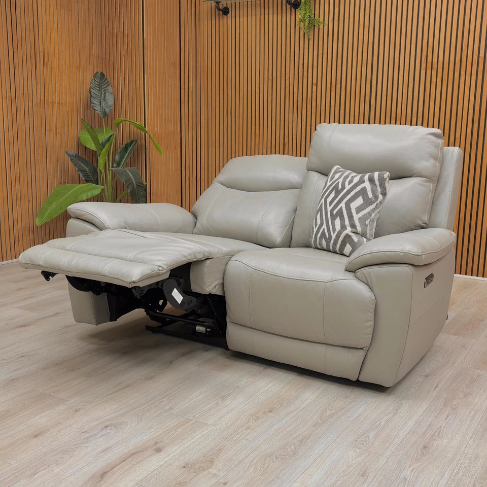 ‘Sloane’ Cat-60:28 New Grey Leather 2 Seater Power Recliner Sofa