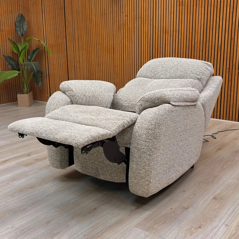G Plan ‘Kingsbury’ B110 Lowry Sand Fabric Power Recliner Chair with Power Headrest and Power Lumbar