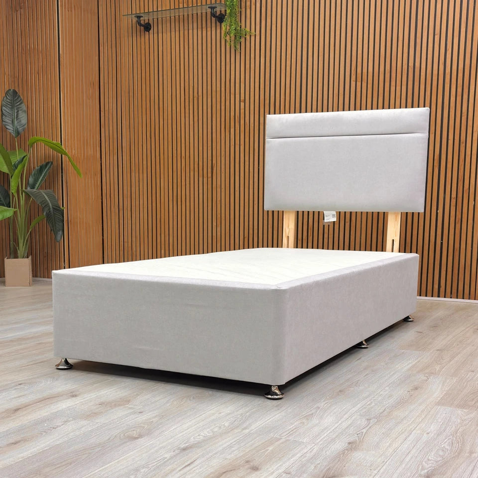 ‘Capella' Venice Silver Velvet Headboard + 2 Draw Divan Base - Single