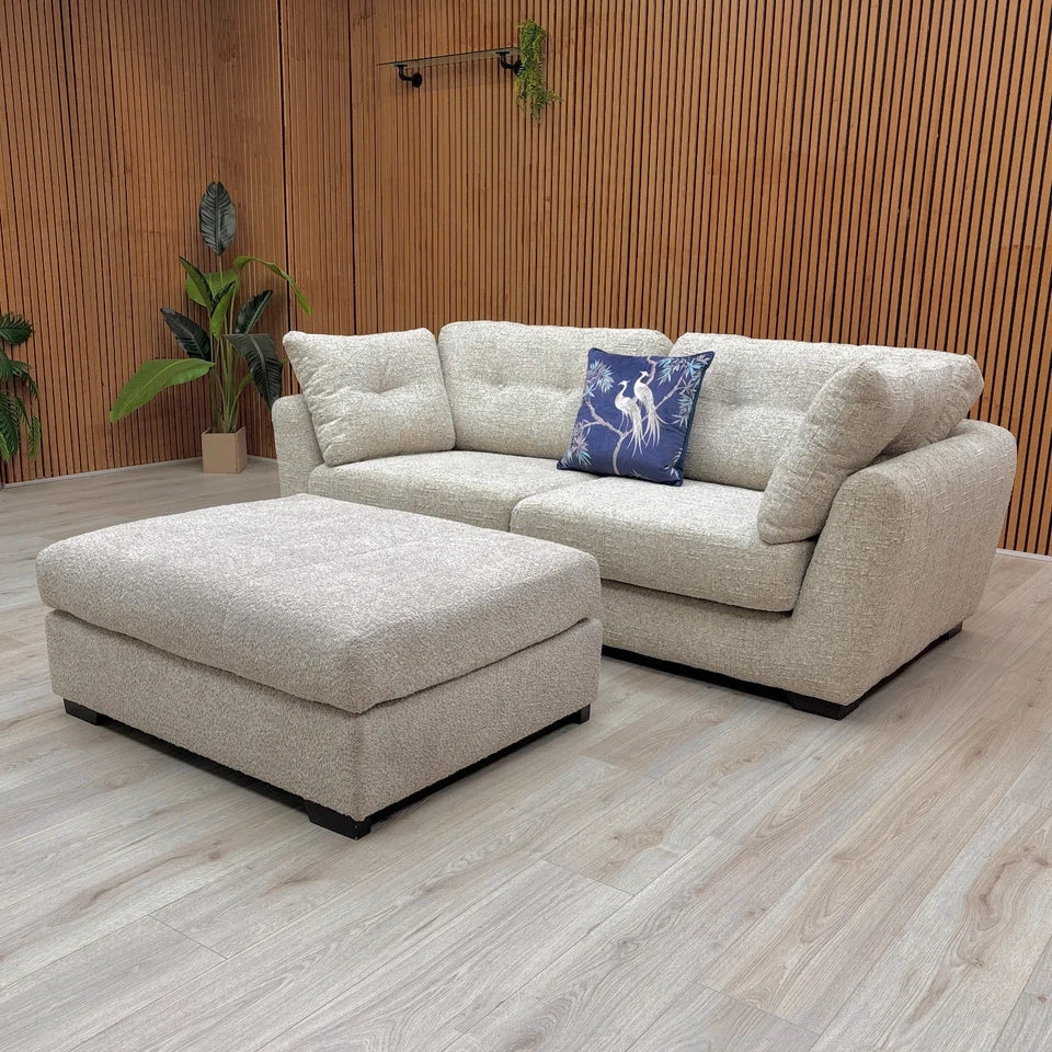 ‘Roberto’ Steel Grey Woven Fabric 3 Seater Sofa + Large Footstool
