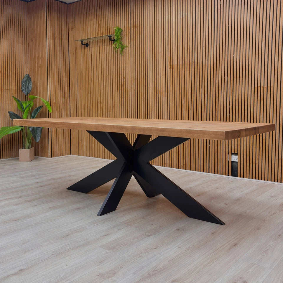 Bodahl 'Terra' 06 Old Bassano Solid Oak Straight Edge 220cm Dining Table with Metal Star Base