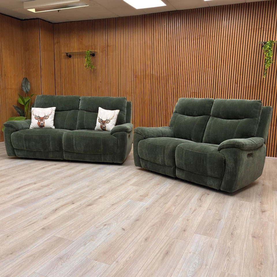 ‘Sloane’ 58001 Manhattan Pine Green 3 + 2 Power Recliner Sofa Set