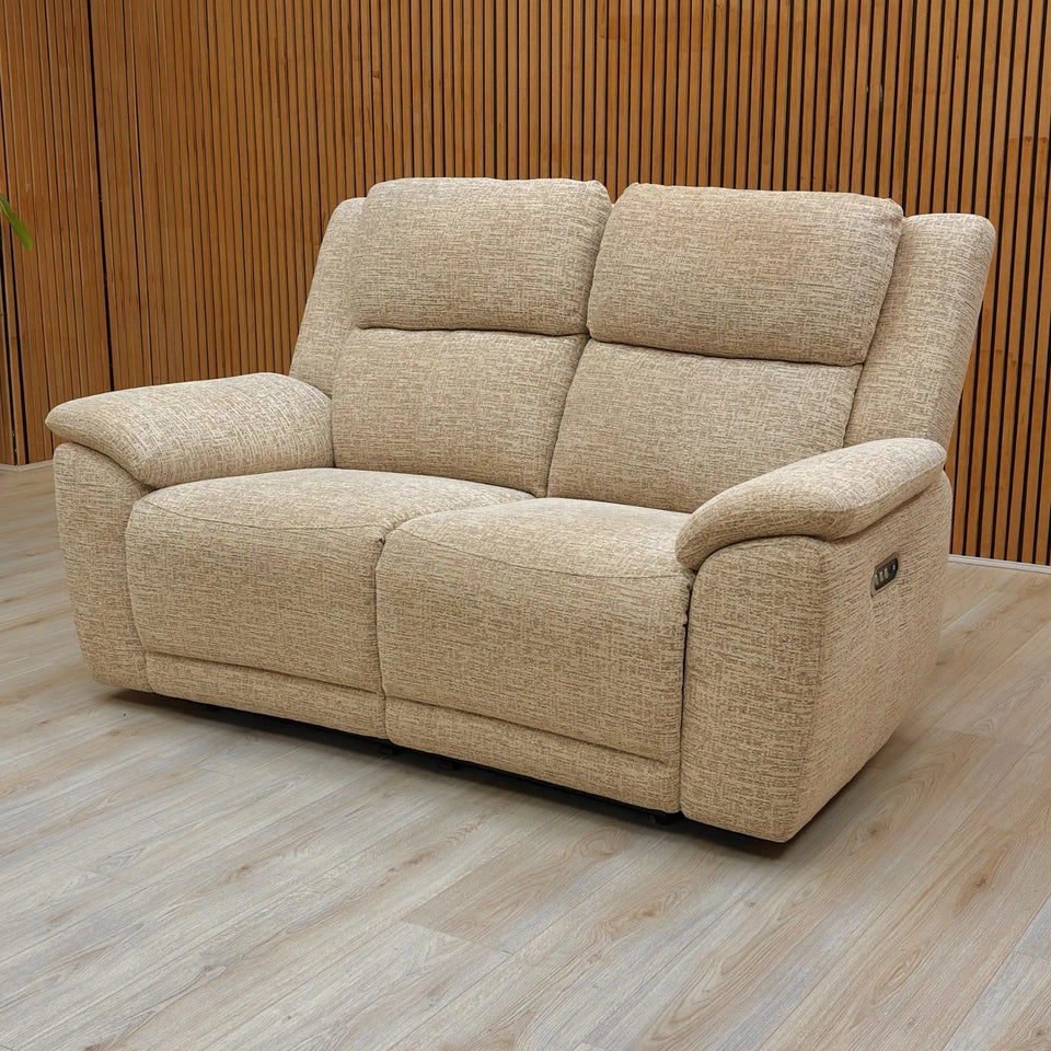 ‘Utah' Oatmeal We-0101 Fabric 2 Seater Power Recliner Sofa with Power Headrests and Power Lumbar