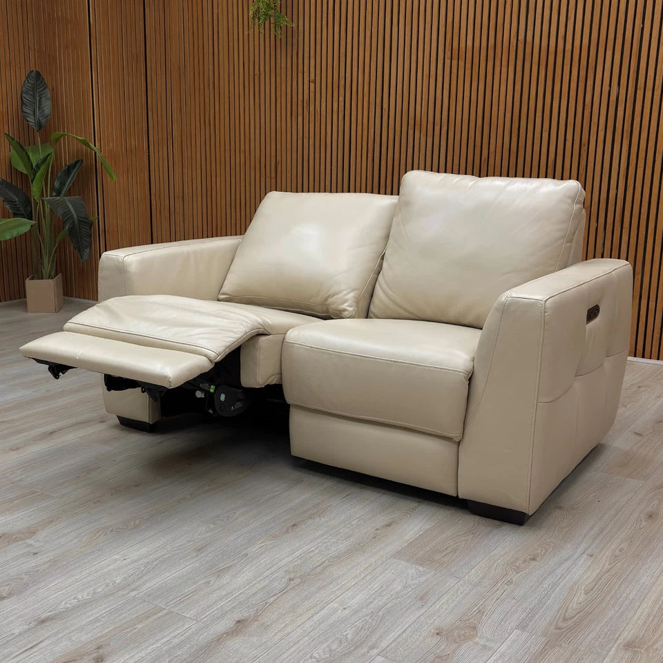 ‘Dinky’ Bone China Cream Cat-60/05 Leather 2 Seater Power Recliner Sofa