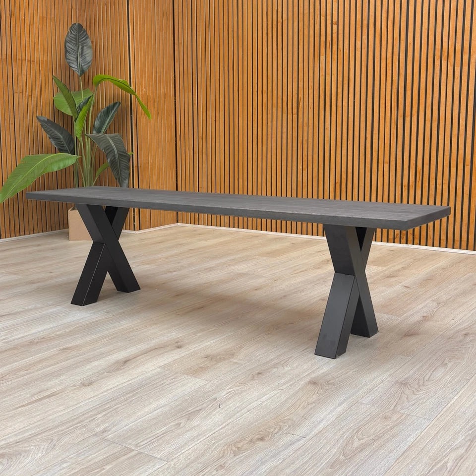 Bodahl ‘Terra’ 02 Smoked Solid Oak Compact 160cm Dining Bench with Metal X-Shaped Legs