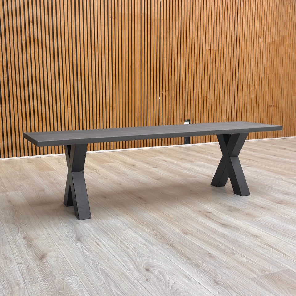Bodahl ‘Terra’ 02 Smoked Solid Oak Compact 160cm Dining Bench with Metal X-Shaped Legs