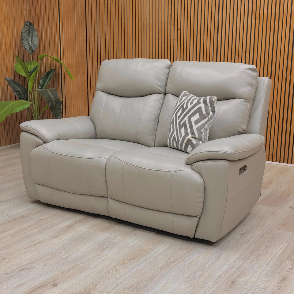 ‘Sloane’ Cat-60:28 New Grey Leather 2 Seater Power Recliner Sofa