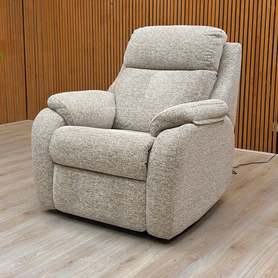 G Plan ‘Kingsbury’ B110 Lowry Sand Fabric Power Recliner Chair with Power Headrest and Power Lumbar