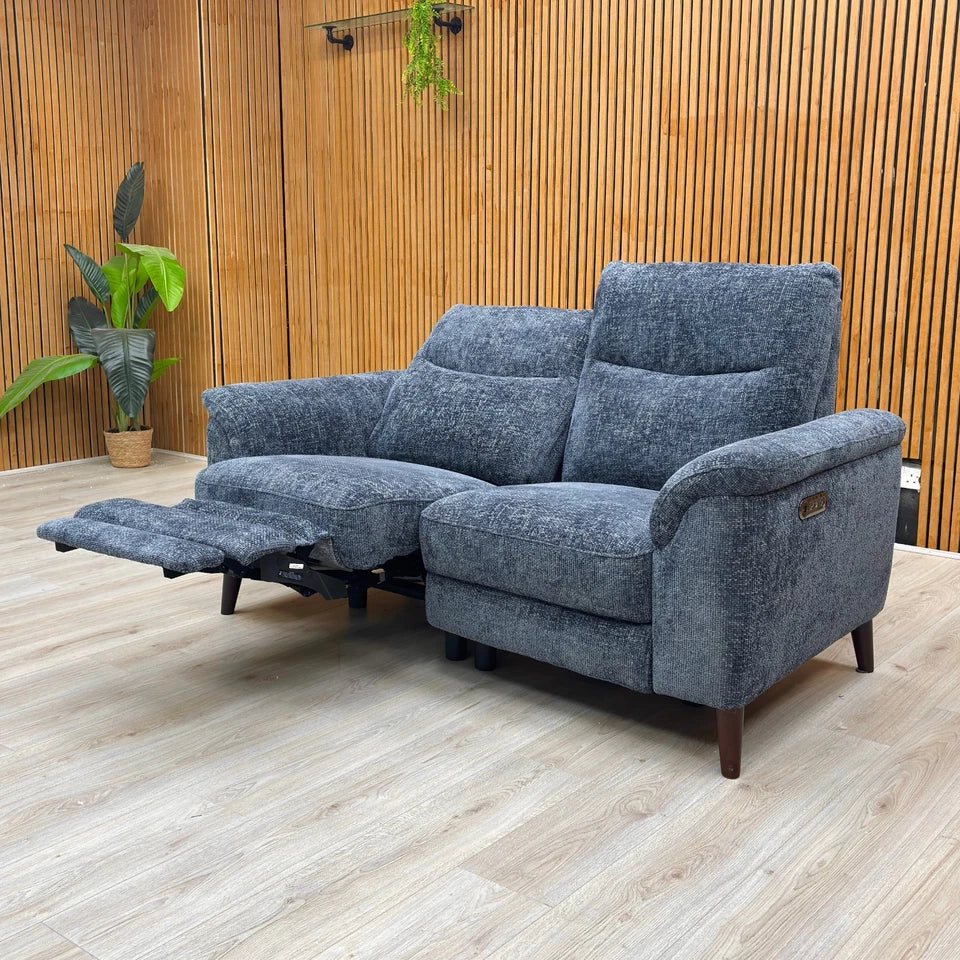 ‘Morgan’ Hopsack Midnight Blue 70005 Woven Fabric 2 Seater Power Recliner Sofa