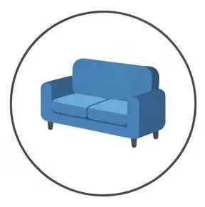 Sofa removal and collection service - simple blue sofa icon illustration