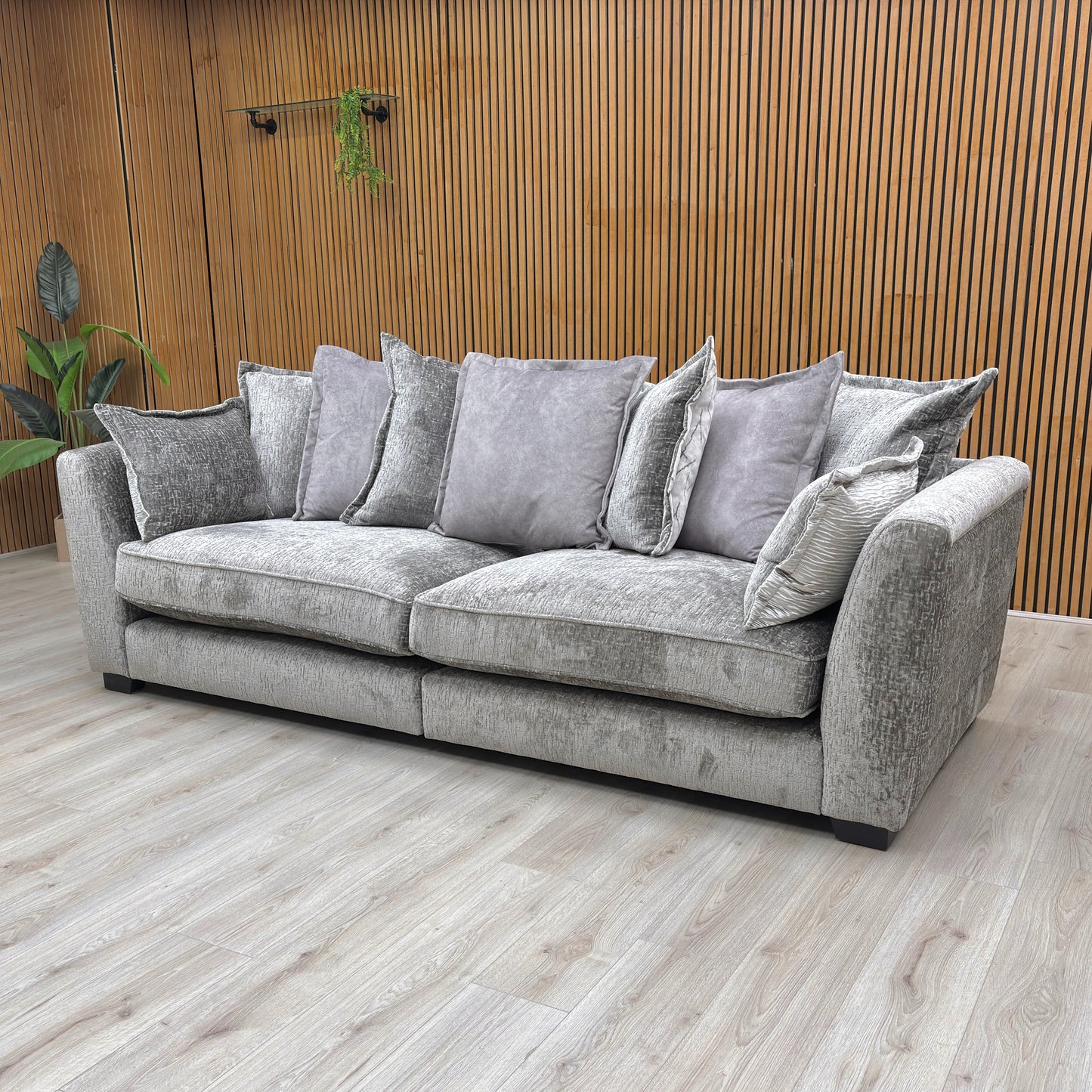 ‘Lavish’ Alexander Grey Chenille Scatter Back 4 Seater Split Frame Sofa