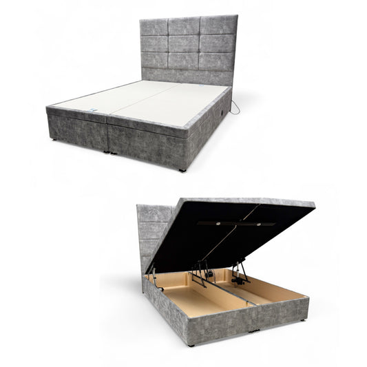'Mumbai' Marble Grey Velvet King Electric Adjustable Bed with Ottoman Storage - King