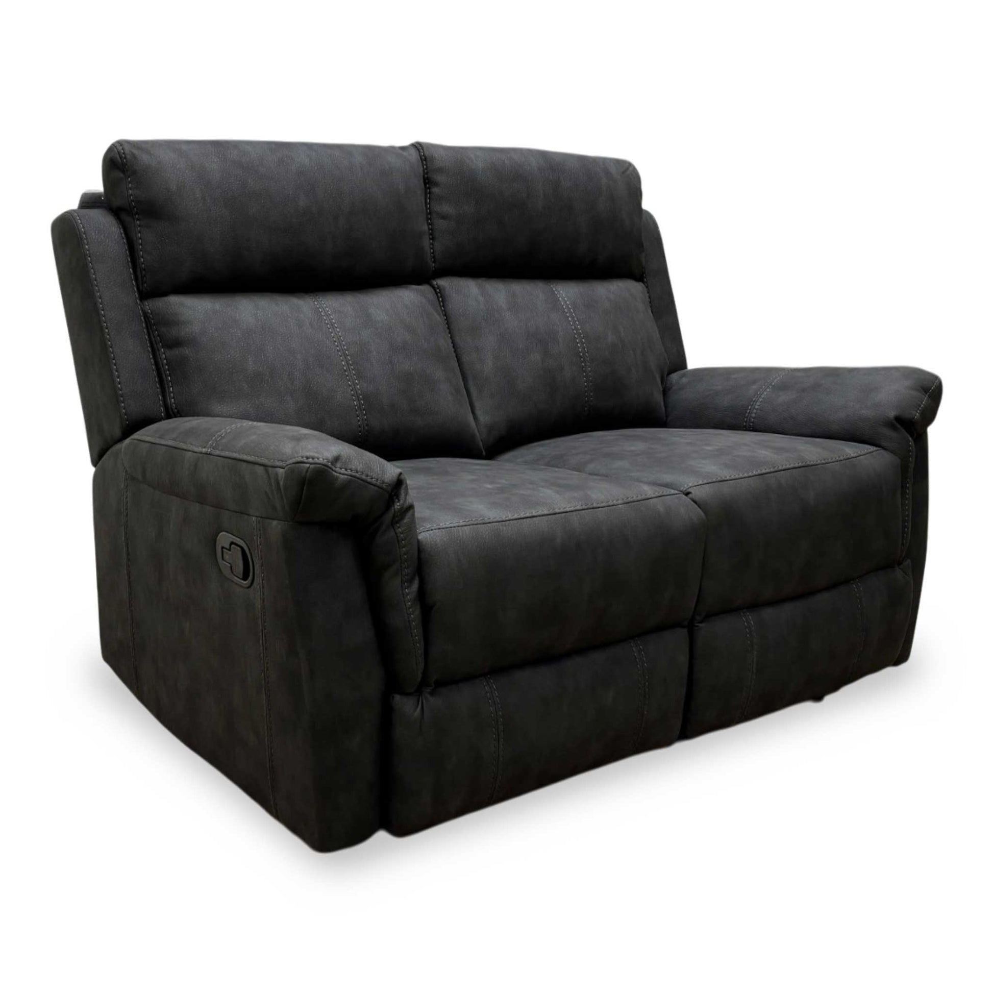 Side profile of the Oscar manual recliner sofa in the upright position.