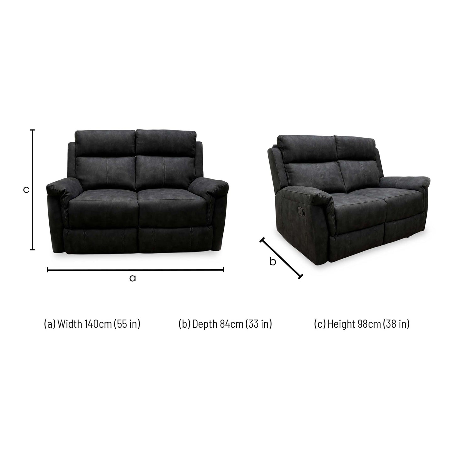 Dimensions diagram for the Oscar 2-seater sofa showing width, depth, and height measurements.
