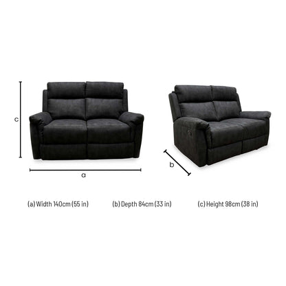 Dimensions diagram for the Oscar 2-seater sofa showing width, depth, and height measurements.