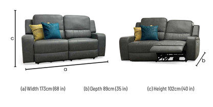 'Leon' 2 Seater Charcoal Faux Leather Recliner Sofa