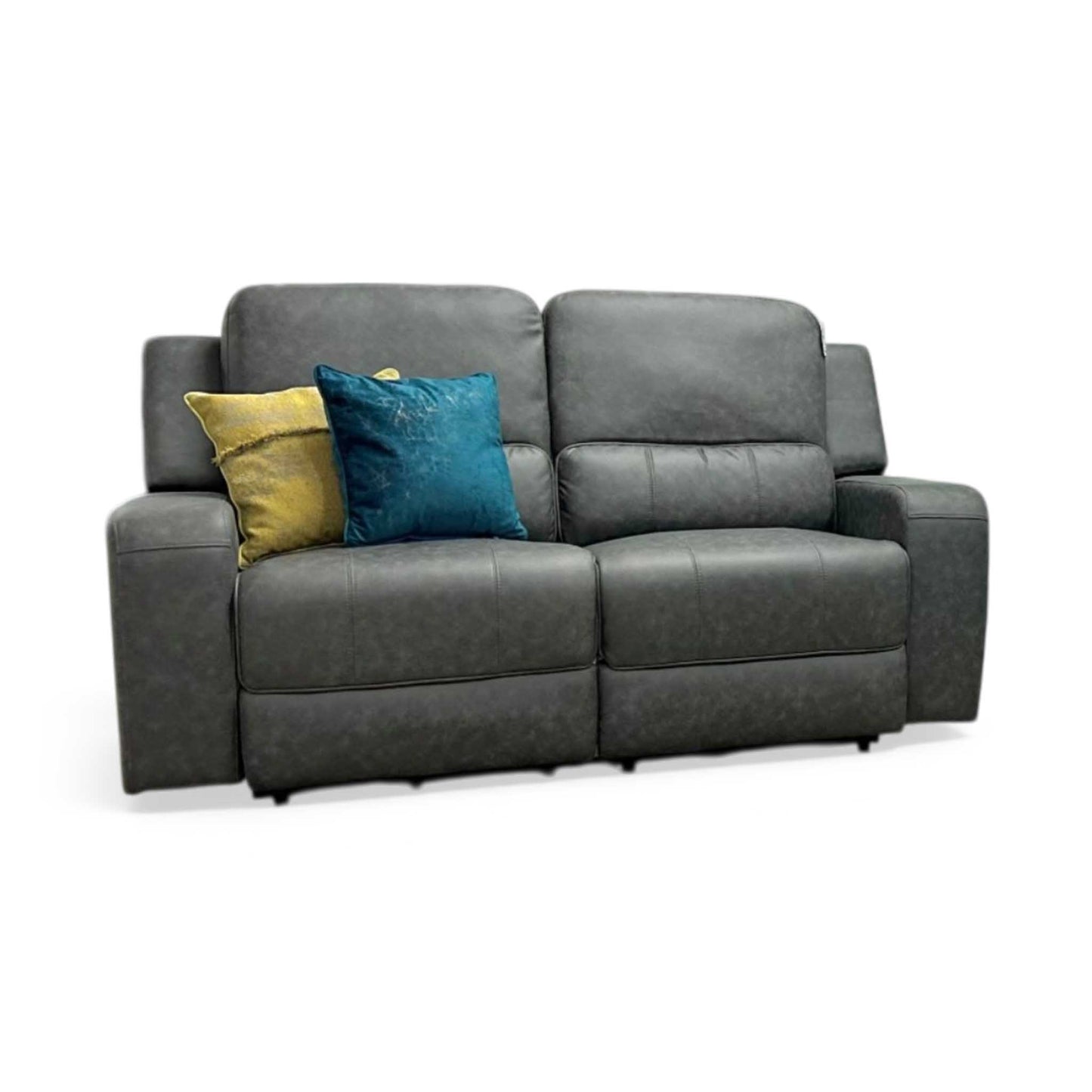 'Leon' 2 Seater Charcoal Faux Leather Recliner Sofa