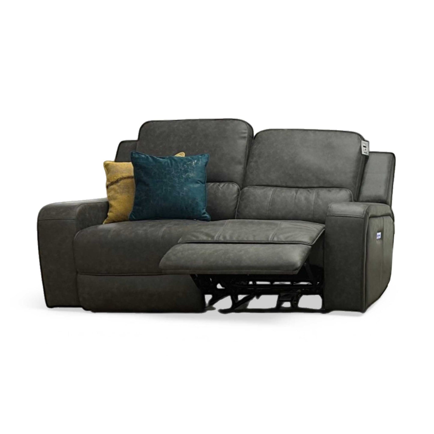 'Leon' 2 Seater Charcoal Faux Leather Recliner Sofa