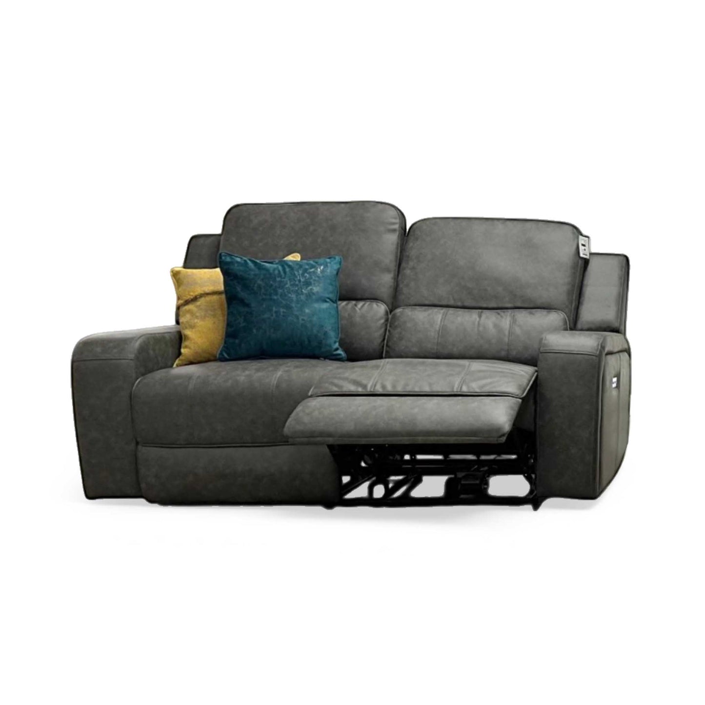 'Leon' 2 Seater Charcoal Faux Leather Recliner Sofa