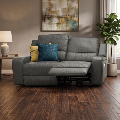 'Leon' 2 Seater Charcoal Faux Leather Recliner Sofa