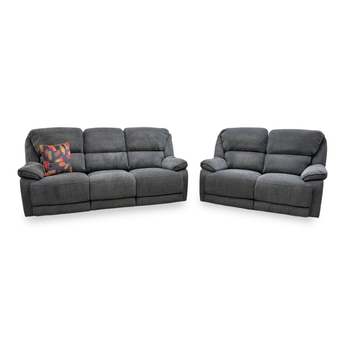 Front view of the Costa 3-seater recliner sofa highlighting the center storage console and cupholders.