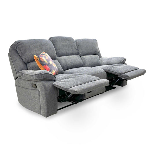 Full view of Costa 3-seater manual recliner sofa in charcoal grey weave fabric with integrated center console.