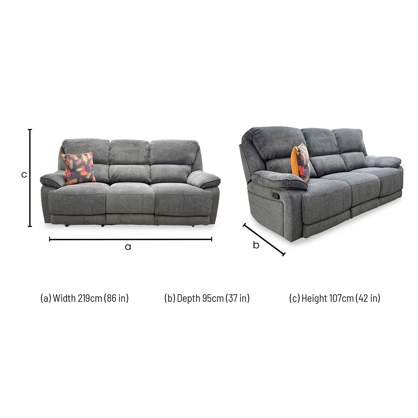 Technical dimension diagram for the Costa 3-seater sofa showing width, depth, and height.
