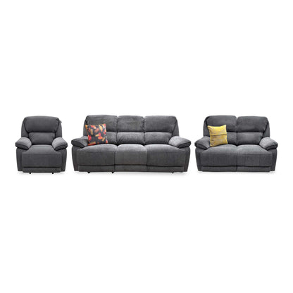 'Costa' Charcoal Grey Weave Fabric Manual Recliner Sofa Set – 3 Seater with Cupholders & Storage + 2 Seater & Armchair