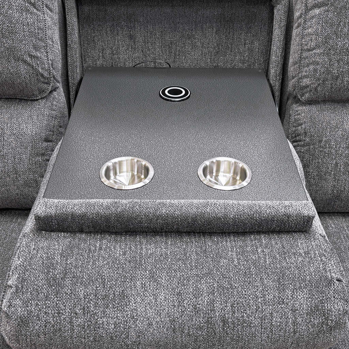 'Costa' Charcoal Grey Weave Fabric Manual Recliner Sofa Set – 3 Seater with Cupholders & Storage + 2 Seater & Armchair