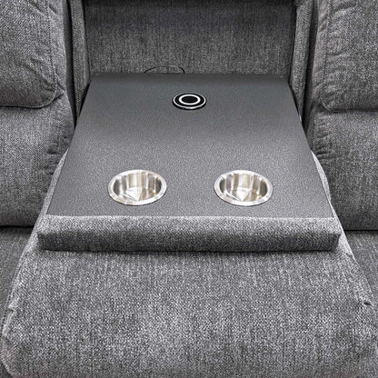 'Costa' Charcoal Grey Weave Fabric Manual Recliner Sofa Set – 3 Seater with Cupholders & Storage + 2 Seater & Armchair