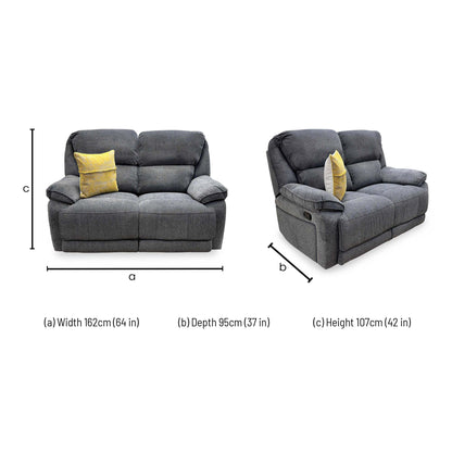 Technical drawing of the Costa 2-seater sofa with width, depth, and height specifications.