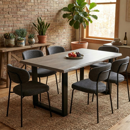 Compact 'Terra' Vintage Grey Oak Raw Edge Dining Table with U-Shaped Legs