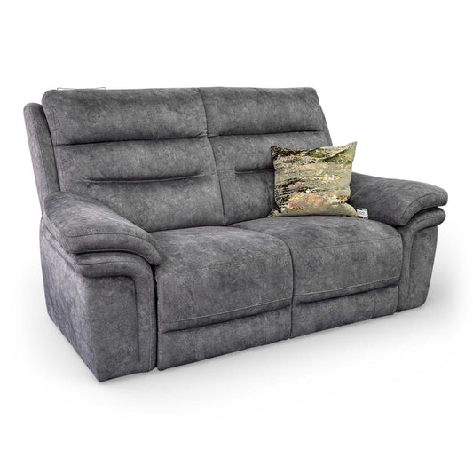 Full view of the 'Berlin' 2-seater static sofa in dark grey velvet, showcasing its high back and plush armrests.