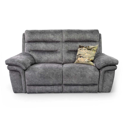Front-facing view of the 'Berlin' 2-seater static sofa in dark grey velvet, showcasing its high back and plush armrests.