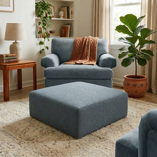 'Calix' Charcoal Calix Boucle Plain Large Square Footstool