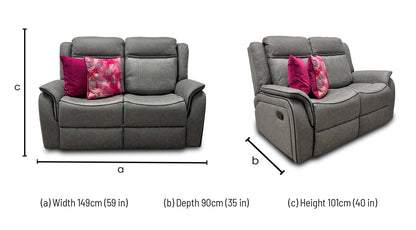 'Kardashian' Grey Endurance Fabric Manual Recliner 2 Seater Sofa