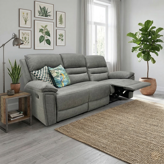 'Azzurri" Grey Endurance Fabric Manual Recliner 3 Seater Sofa