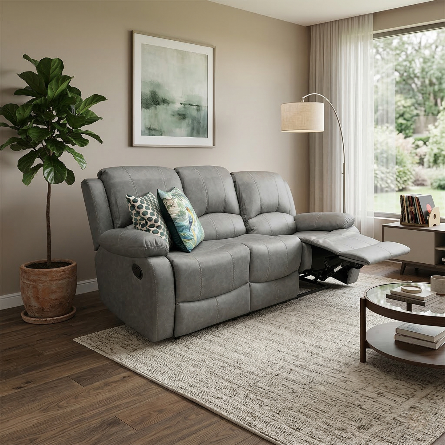 'Bennett' Grey Endurance Fabric Manual Recliner 3 Seater Sofa