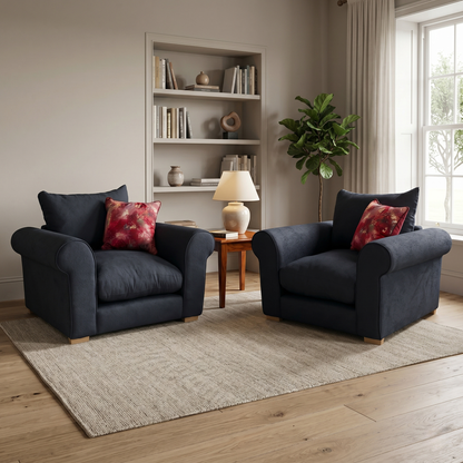 ‘Hugh' Navy Calix Boucle Armchairs - Set of 2